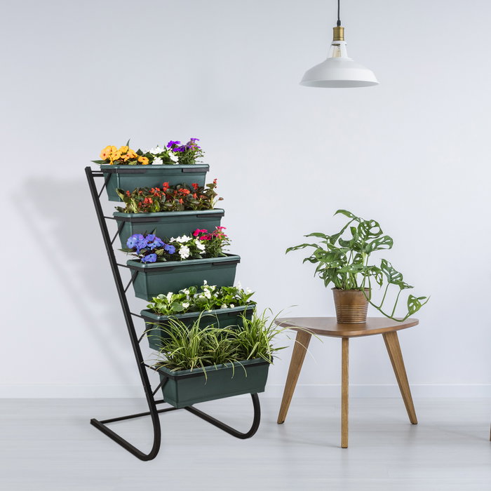 Hanah Home Rs-001 Maceta Decorativa de Jardín, Metal, 56x130x85 cm, Verde Oscuro y Negro